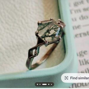 Sterling Silver Hexagon Moss Agate Ring - Green Stone size:  6 3/4